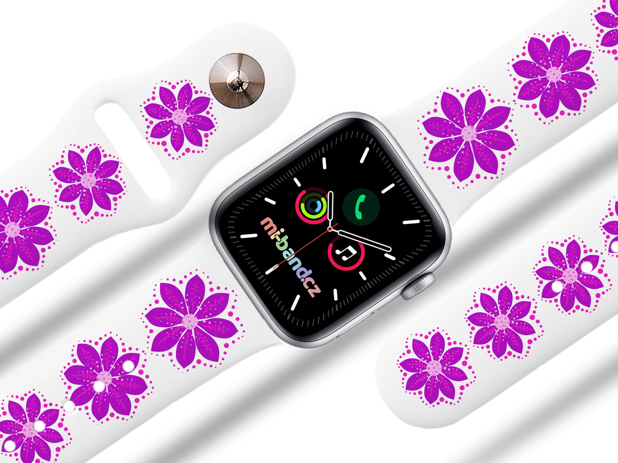 Apple watch řemínek Fialová květina - 38/40/41mm, barva pásku bílá