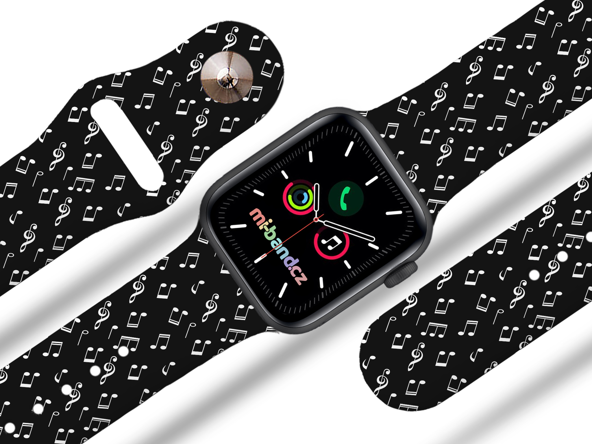 Apple watch řemínek Hudební noty Barva: Černá, Rozměr: 38/40/41/42(S10)mm MIBANDCZX02856