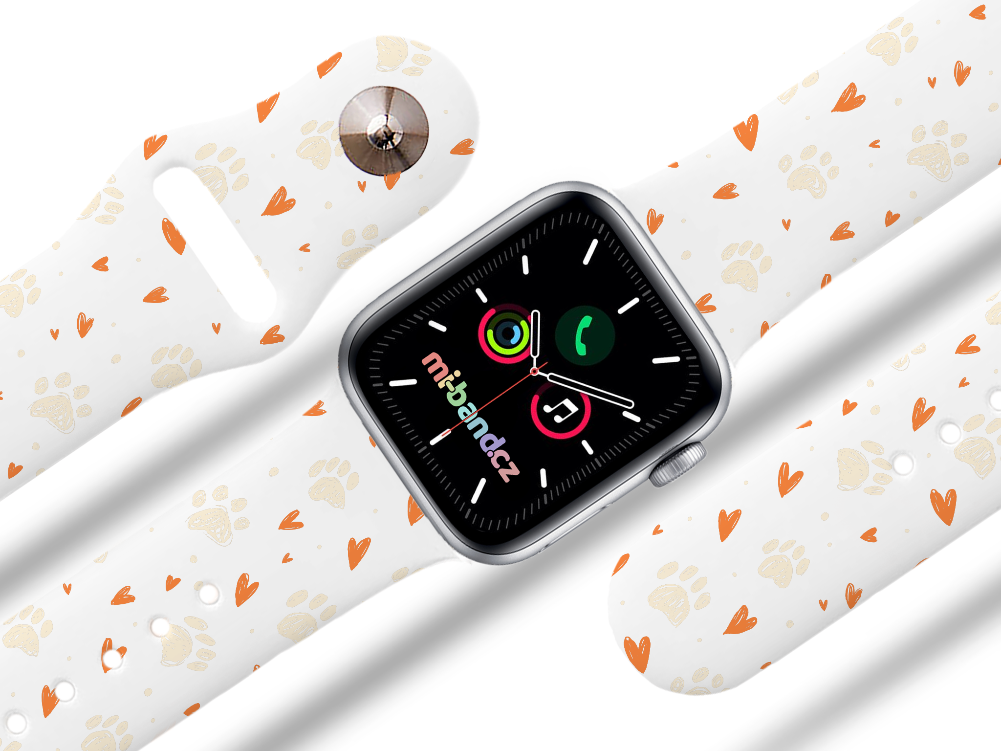 Apple watch řemínek Tlapičky se srdíčky - Bílá - 42/44/45/49mm