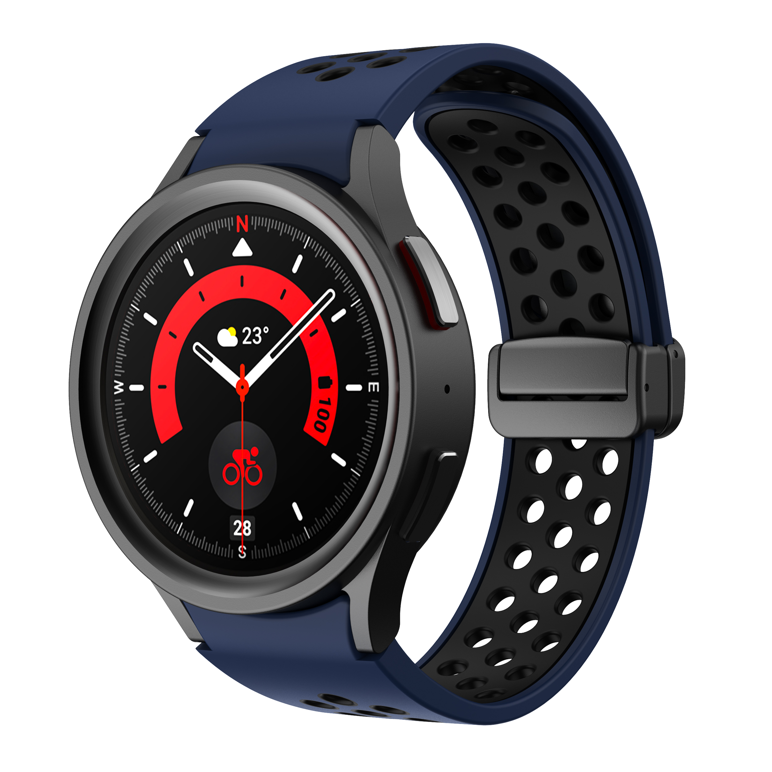 Levně Perforovaný magnetický řemínek pro Samsung Watch 4/5/6 Barva: Tmavěmodro-černý s černou přezkou