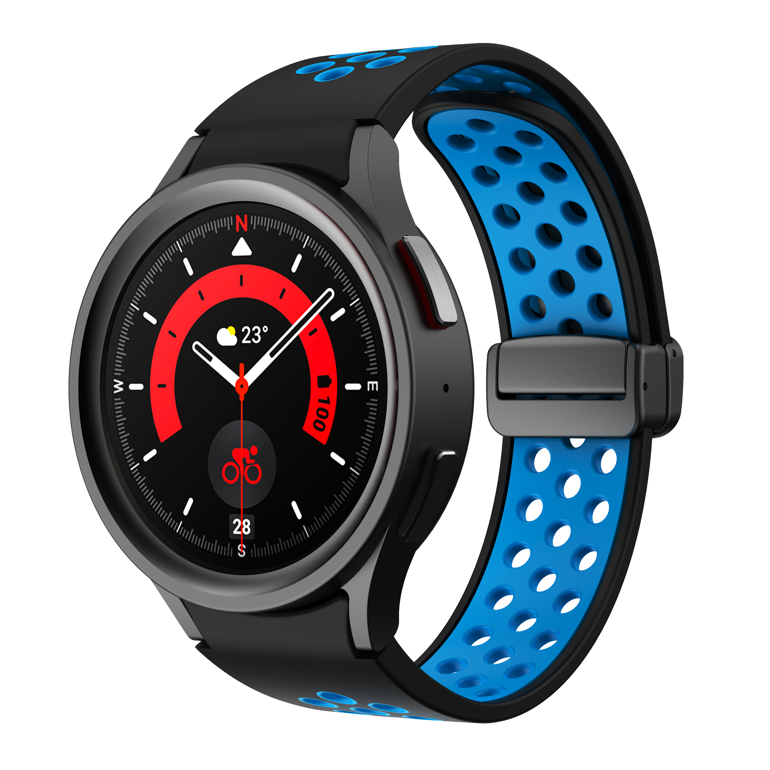 Perforovaný magnetický řemínek pro Samsung Watch 4/5/6 Barva: Černo-modrý s černou přezkou