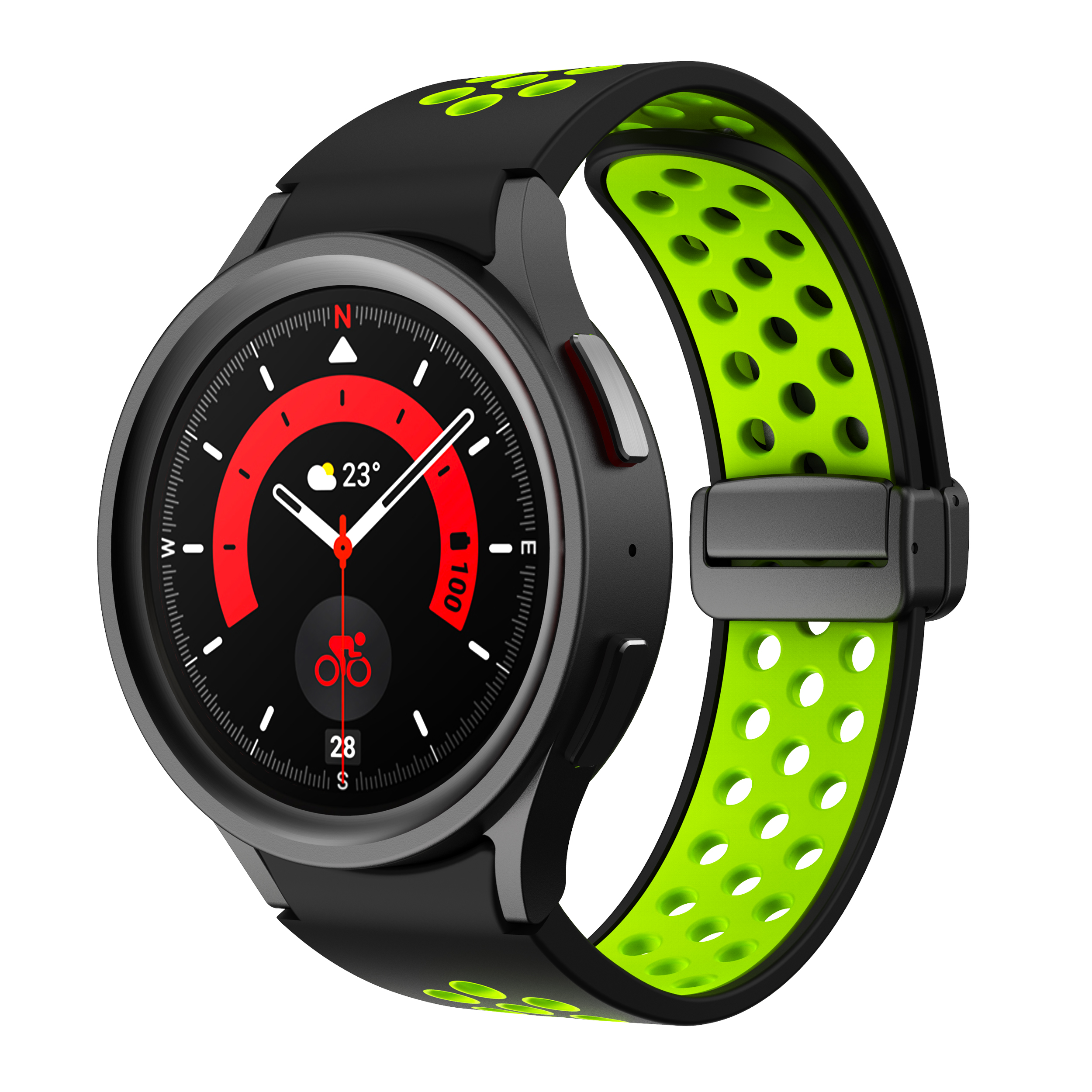 Levně Perforovaný magnetický řemínek pro Samsung Watch 4/5/6 Barva: Černo-zelený s černou přezkou