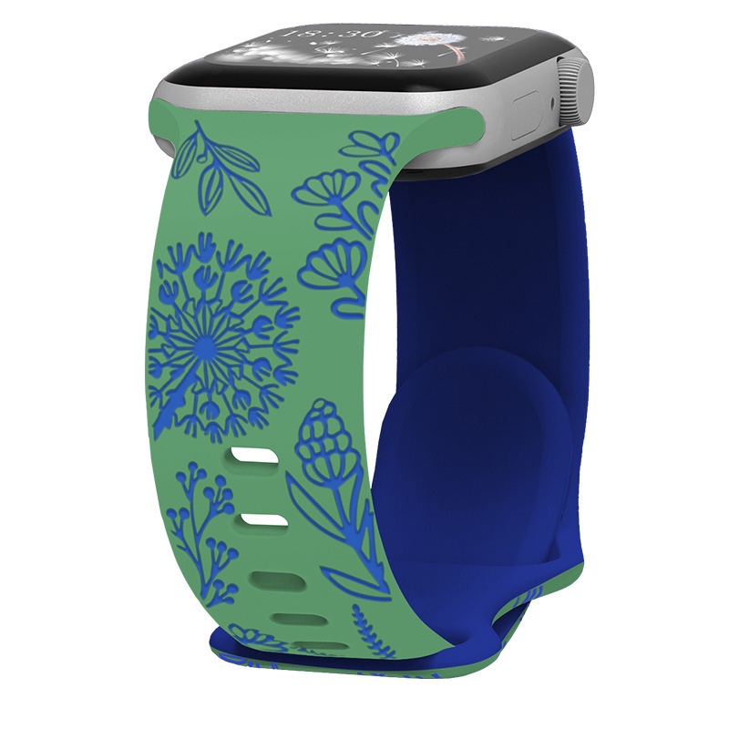 Řemínek gravírované pampelišky pro Apple Watch 42/44/45/46/49mm Barva: Zeleno-modrá