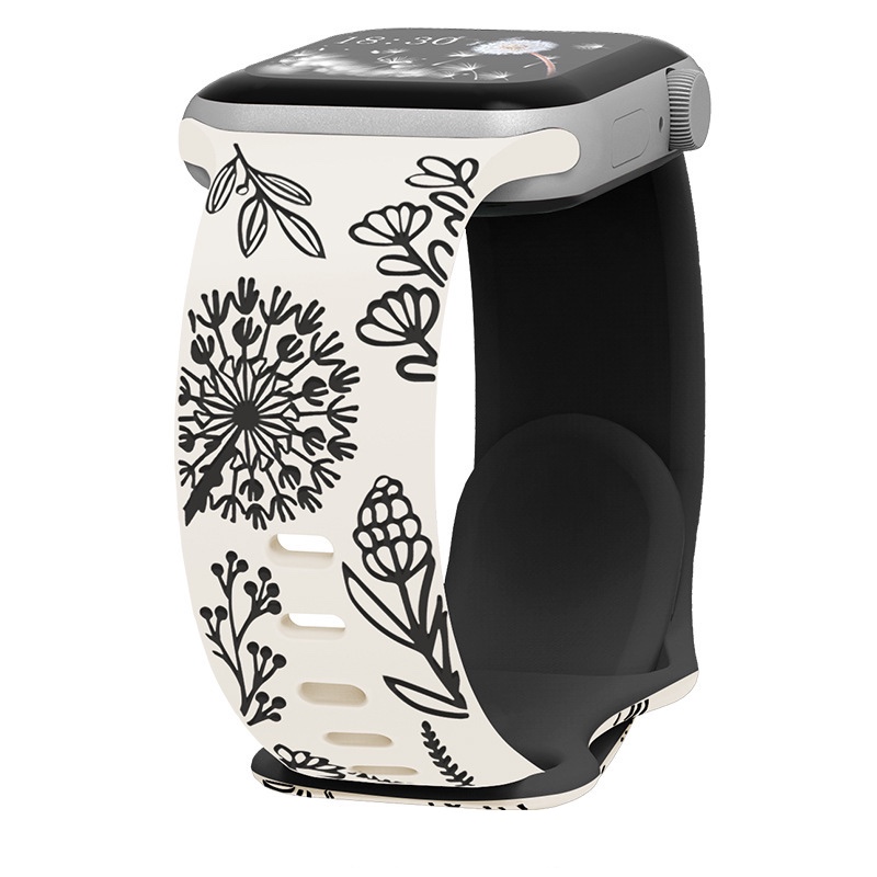 Řemínek gravírované pampelišky pro Apple Watch 42/44/45/46/49mm Barva: Béžovo-černá