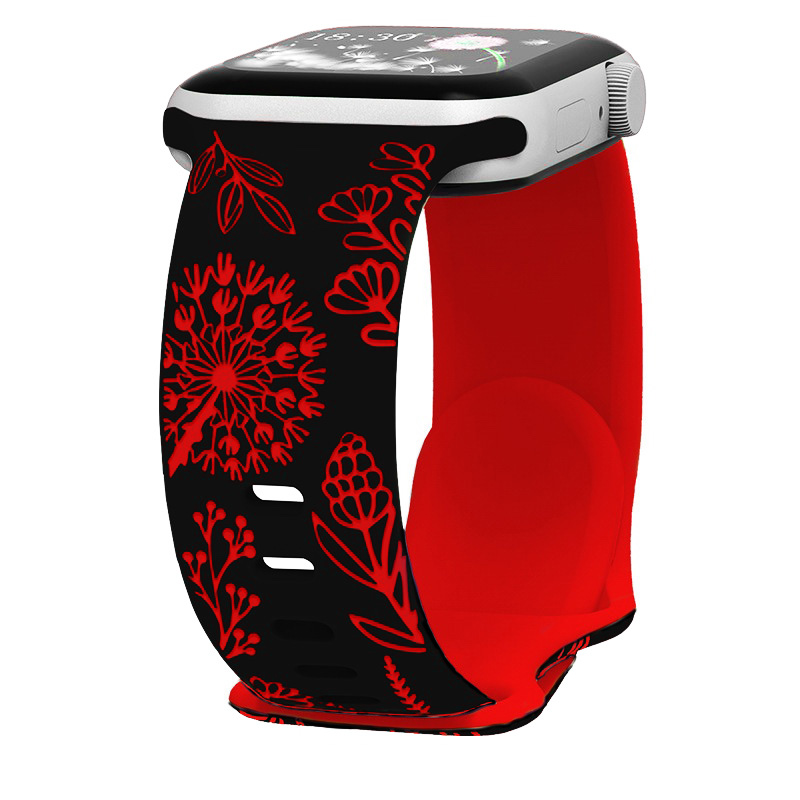 Řemínek gravírované pampelišky pro Apple Watch 42/44/45/46/49mm Barva: Černo-Červená
