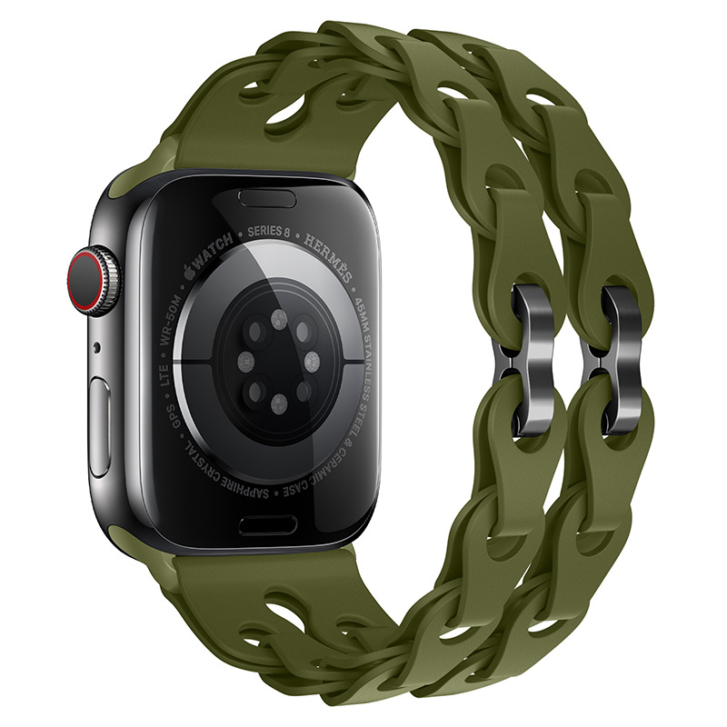 Silikonový řetízkový řemínek pro Apple Watch 38/40/41/42(S10)mm Barva náramku: Armádně zelená