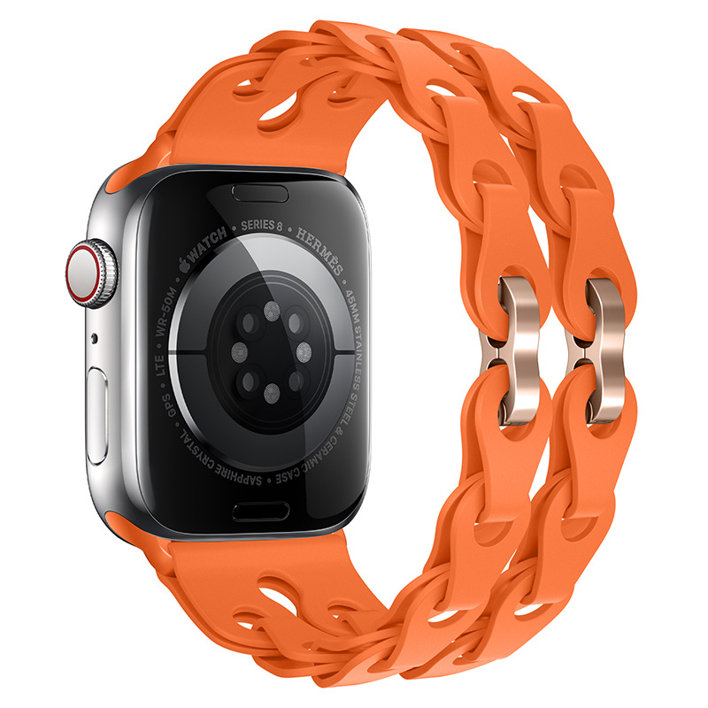Silikonový řetízkový řemínek pro Apple Watch 42/44/45/46/49mm Barva náramku: Oranžová