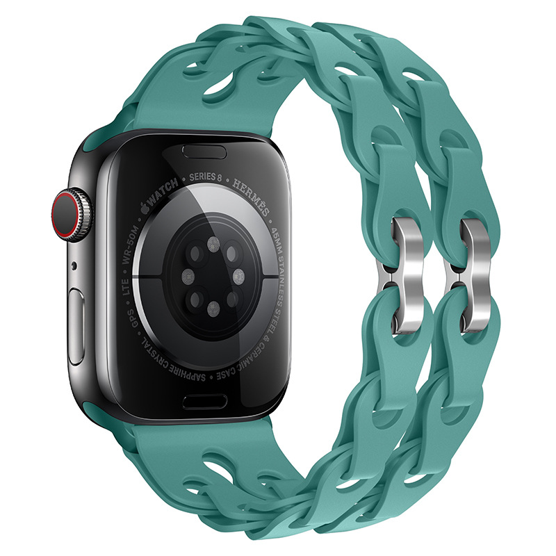 Silikonový řetízkový řemínek pro Apple Watch 42/44/45/46/49mm Barva náramku: Tlumená zelená