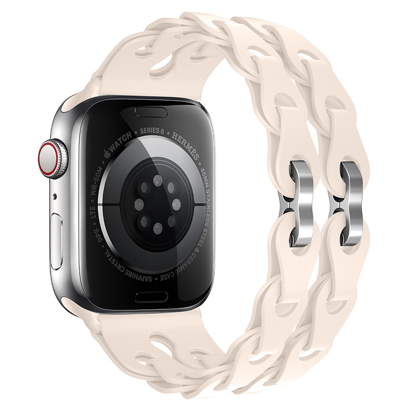 Silikonový řetízkový řemínek pro Apple Watch 42/44/45/46/49mm Barva náramku: Slonová kost