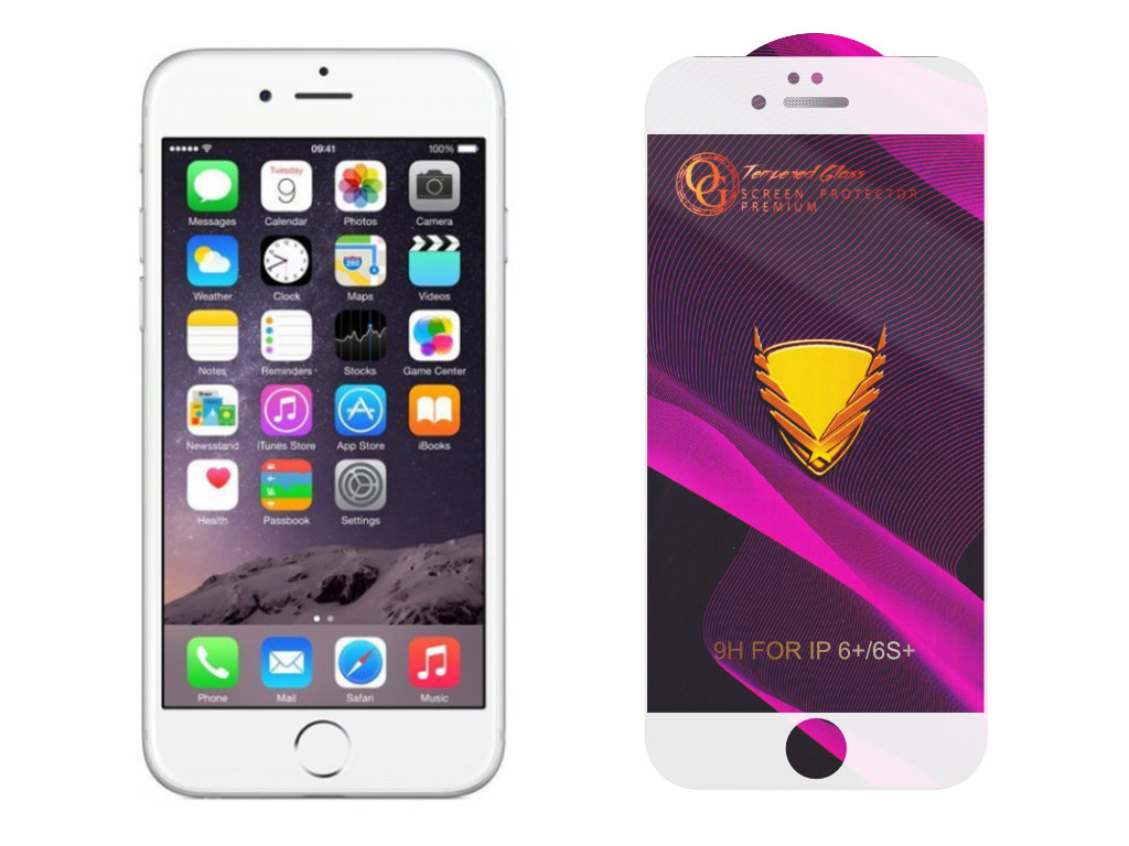 Levně 3D Ochranné tvrzené sklo bílé na iPhone 6+/6S+