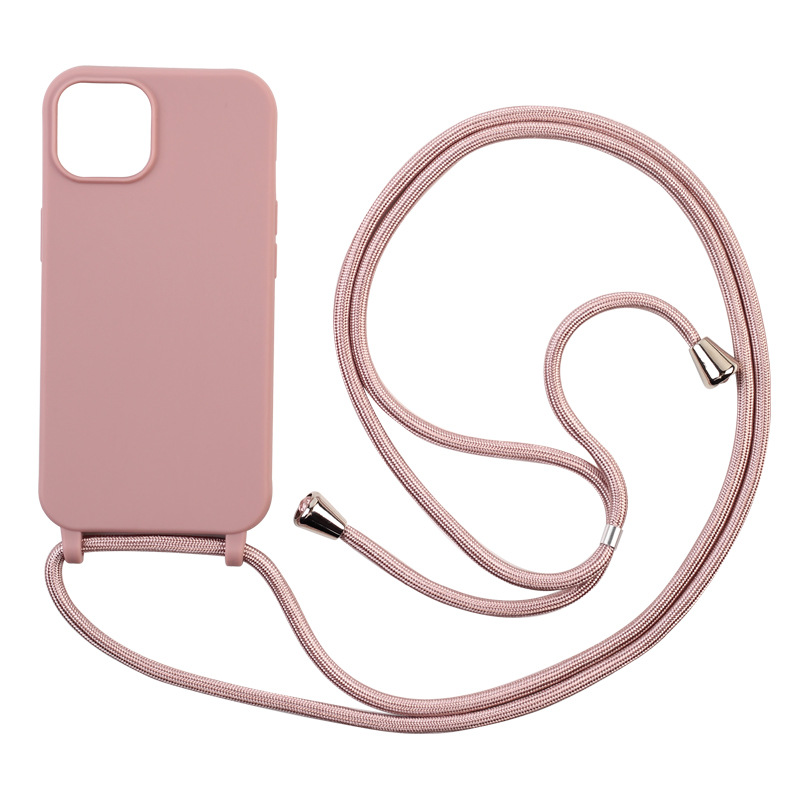 Levně Silikonový kryt se šňůrkou pro iPhone 15 PLUS Barva: pískově růžová