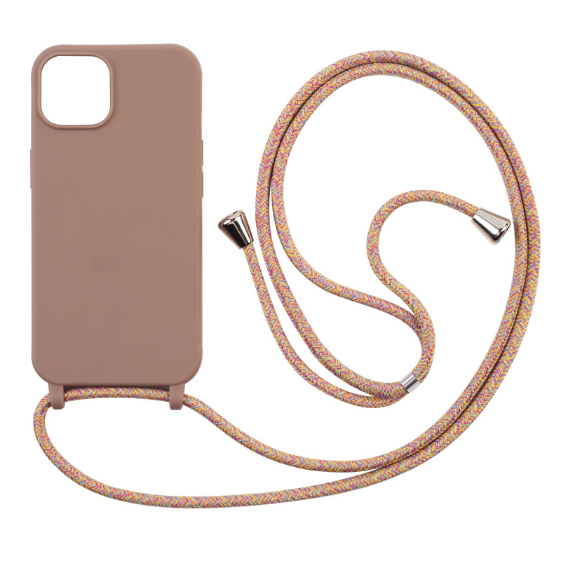 Levně Silikonový kryt se šňůrkou pro iPhone 15 PLUS Barva: hnědá