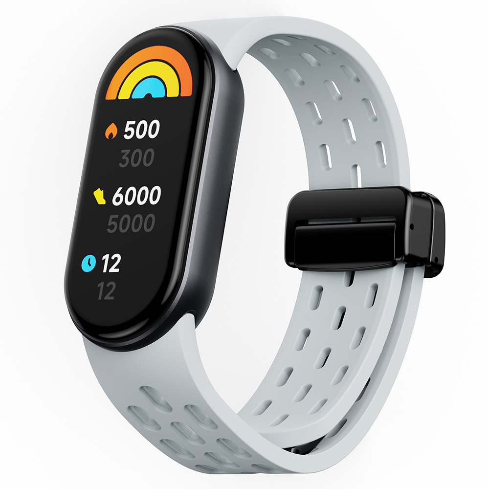 Levně Silikonový řemínek s magnetickým zapínáním Mi band 8/9/10 Barva náramku: Šedá