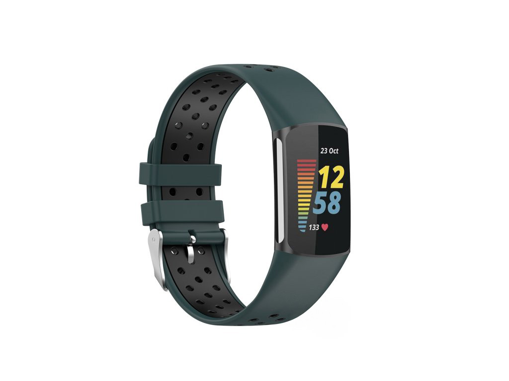 Levně Perforovaný řemínek pro Fitbit Charge 5 Barevná varianta: Tmavězeleno-černý