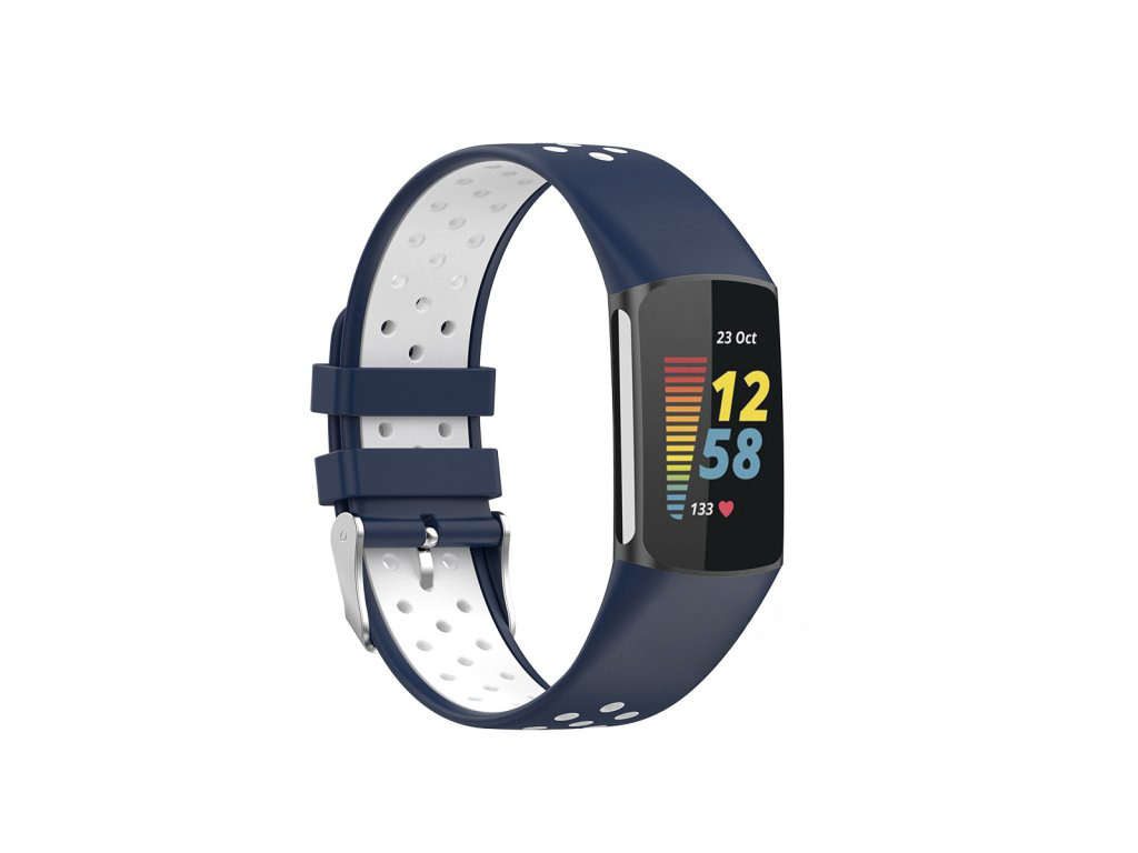 Levně Perforovaný řemínek pro Fitbit Charge 5 Barevná varianta: Tmavěmodro-Bílý