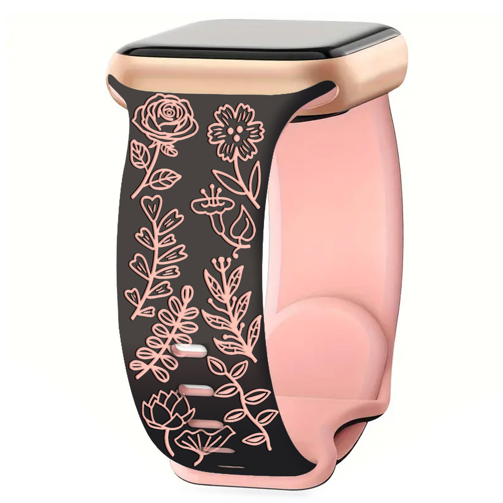Gravírovaný řemínek květiny pro Apple Watch 38/40/41/42(S10)mm Barva: Černo-Růžový
