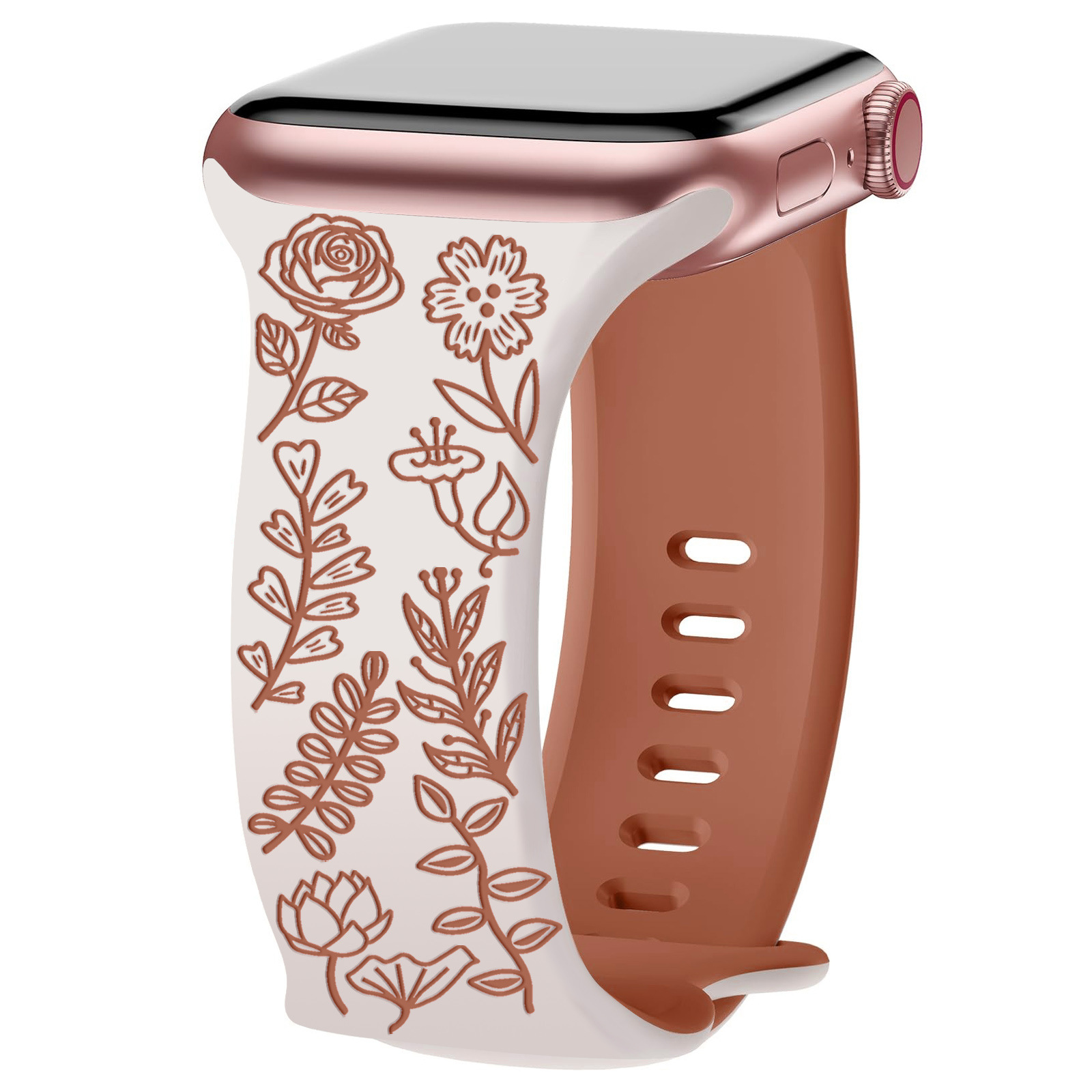 Gravírovaný řemínek květiny pro Apple Watch 38/40/41/42(S10)mm Barva: Béžovo-hnědý