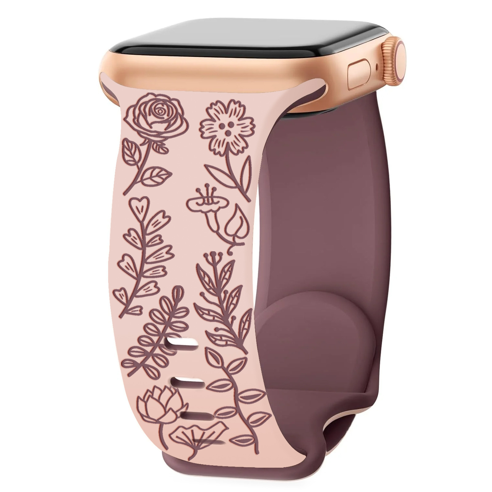 Gravírovaný řemínek květiny pro Apple Watch 42/44/45/46/49mm Barva: Růžovo-fialový