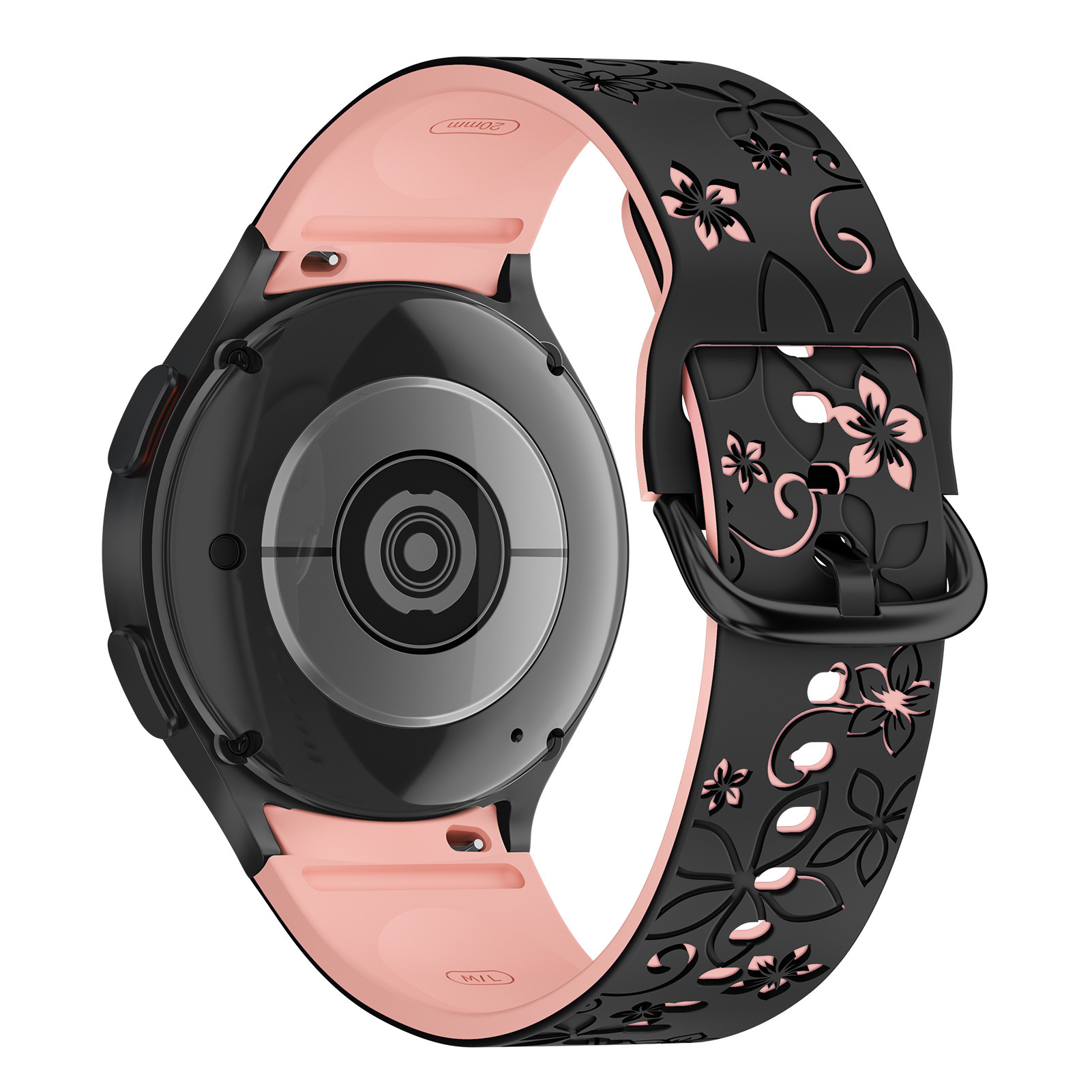 Levně Gravírovaný květinový řemínek pro Samsung Galaxy Watch 4/5/6 Barva: Černo-Růžový