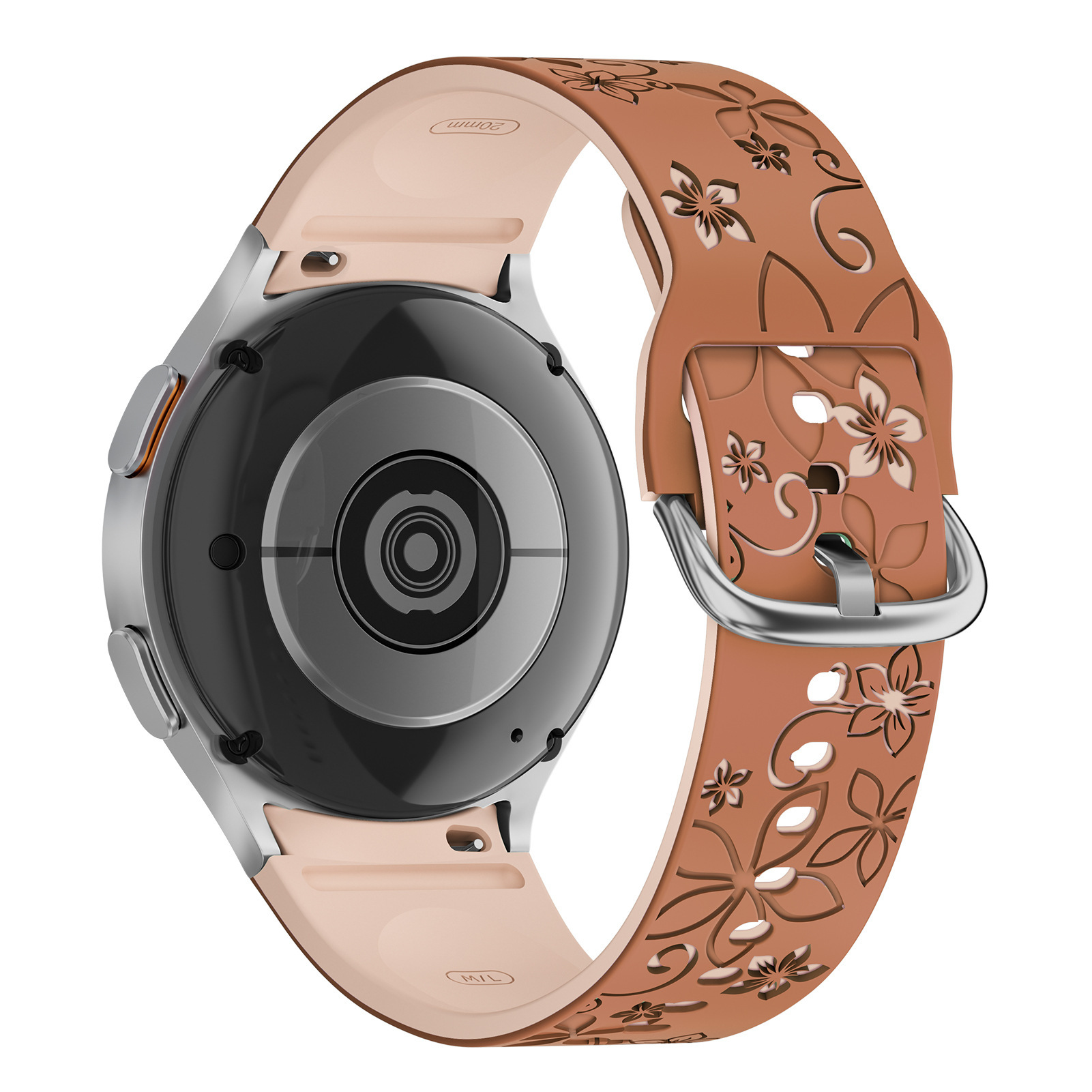Levně Gravírovaný květinový řemínek pro Samsung Galaxy Watch 4/5/6 Barva: Hnědo-béžový