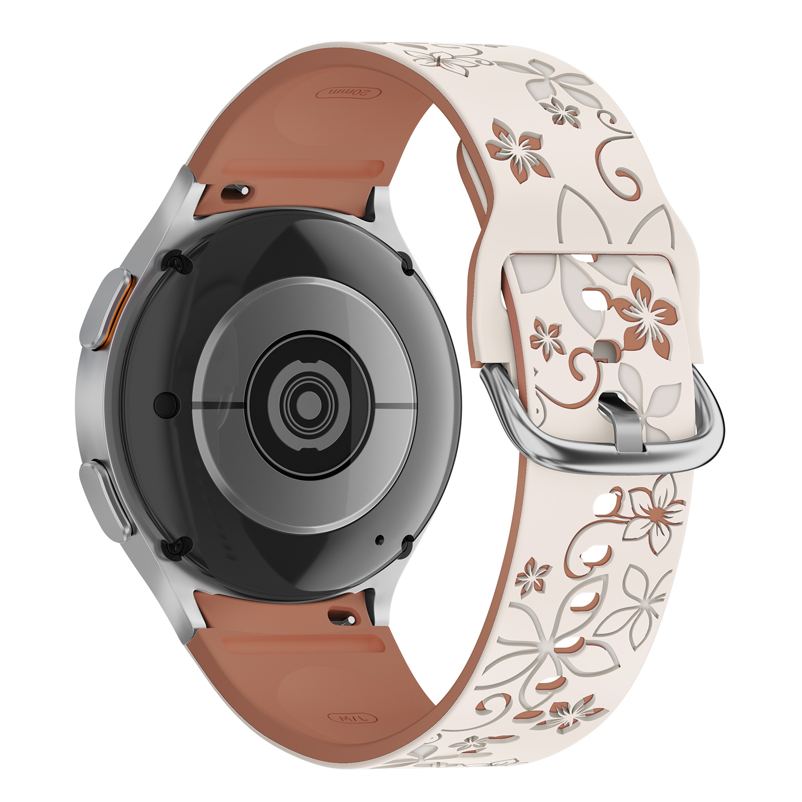 Levně Gravírovaný květinový řemínek pro Samsung Galaxy Watch 4/5/6 Barva: Béžovo-hnědý