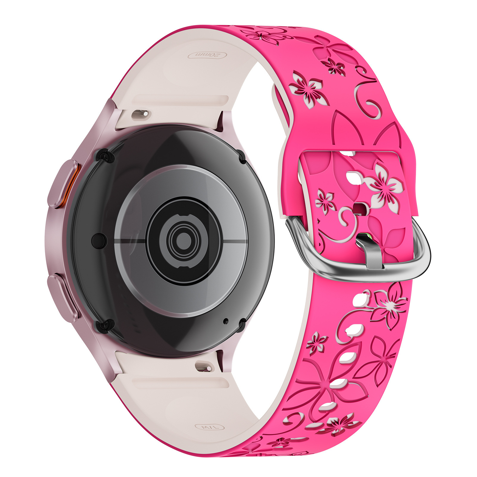Levně Gravírovaný květinový řemínek pro Samsung Galaxy Watch 4/5/6 Barva: Růžovo-béžový