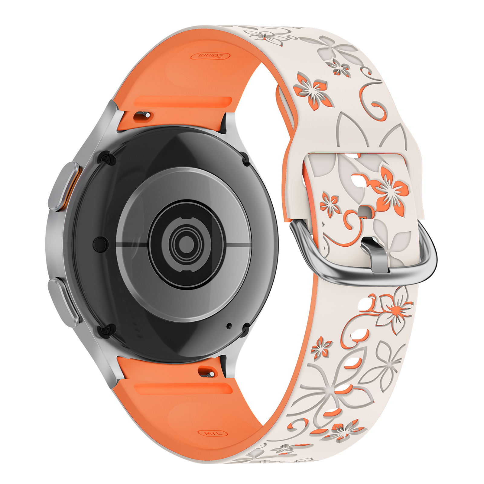 Levně Gravírovaný květinový řemínek pro Samsung Galaxy Watch 4/5/6 Barva: Béžovo-oranžový