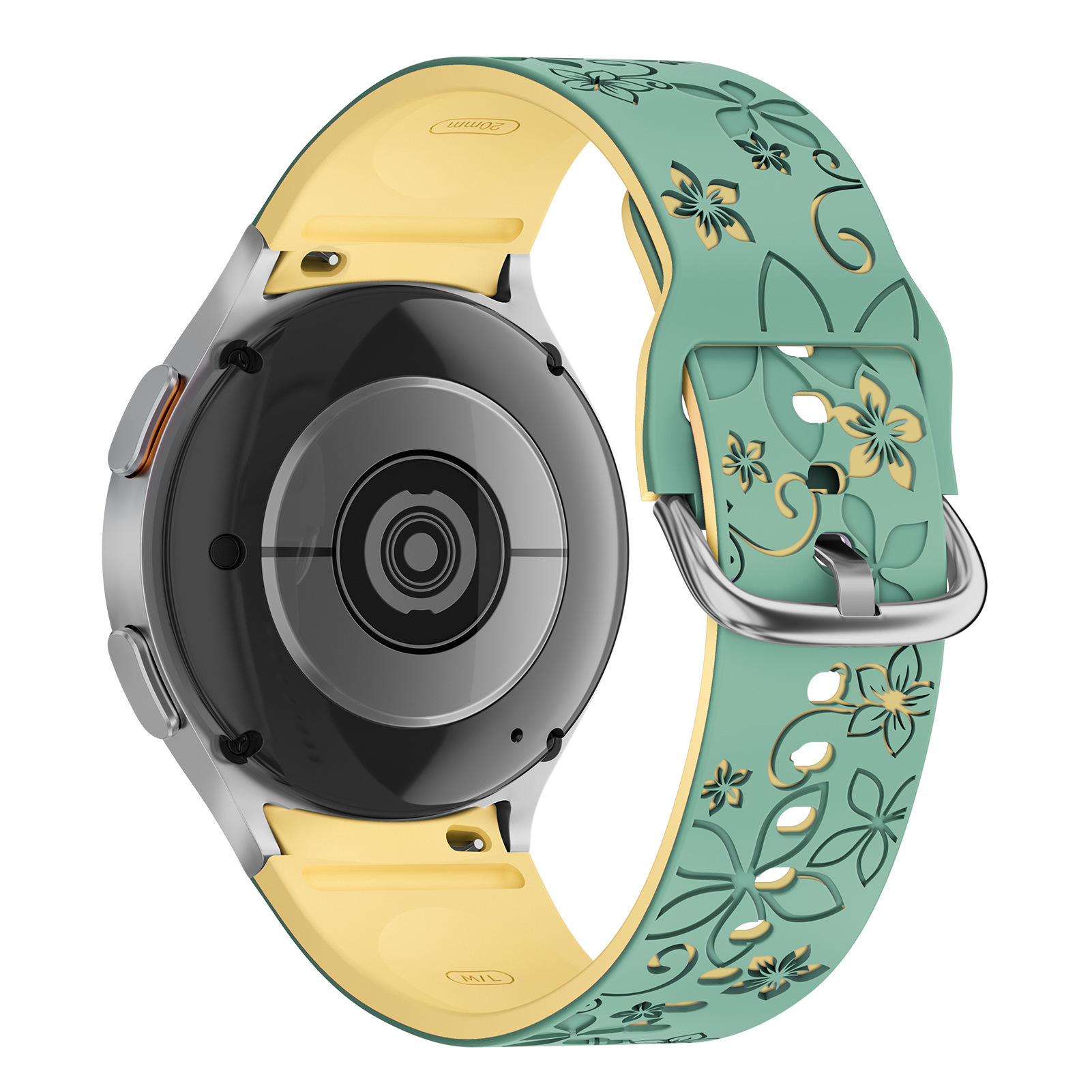 Levně Gravírovaný květinový řemínek pro Samsung Galaxy Watch 4/5/6 Barva: Zeleno-žlutý