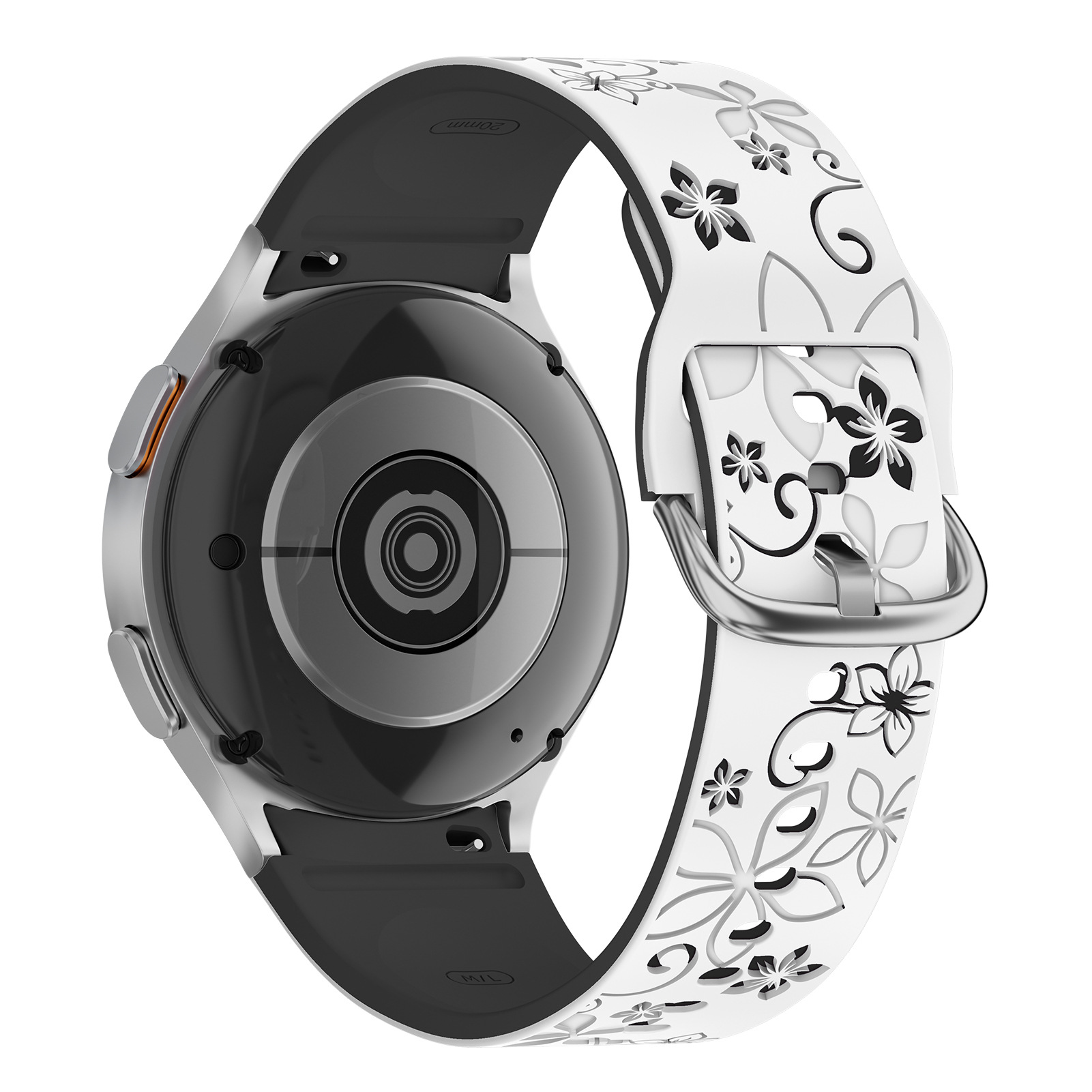 Levně Gravírovaný květinový řemínek pro Samsung Galaxy Watch 4/5/6 Barva: Bílo-Černý
