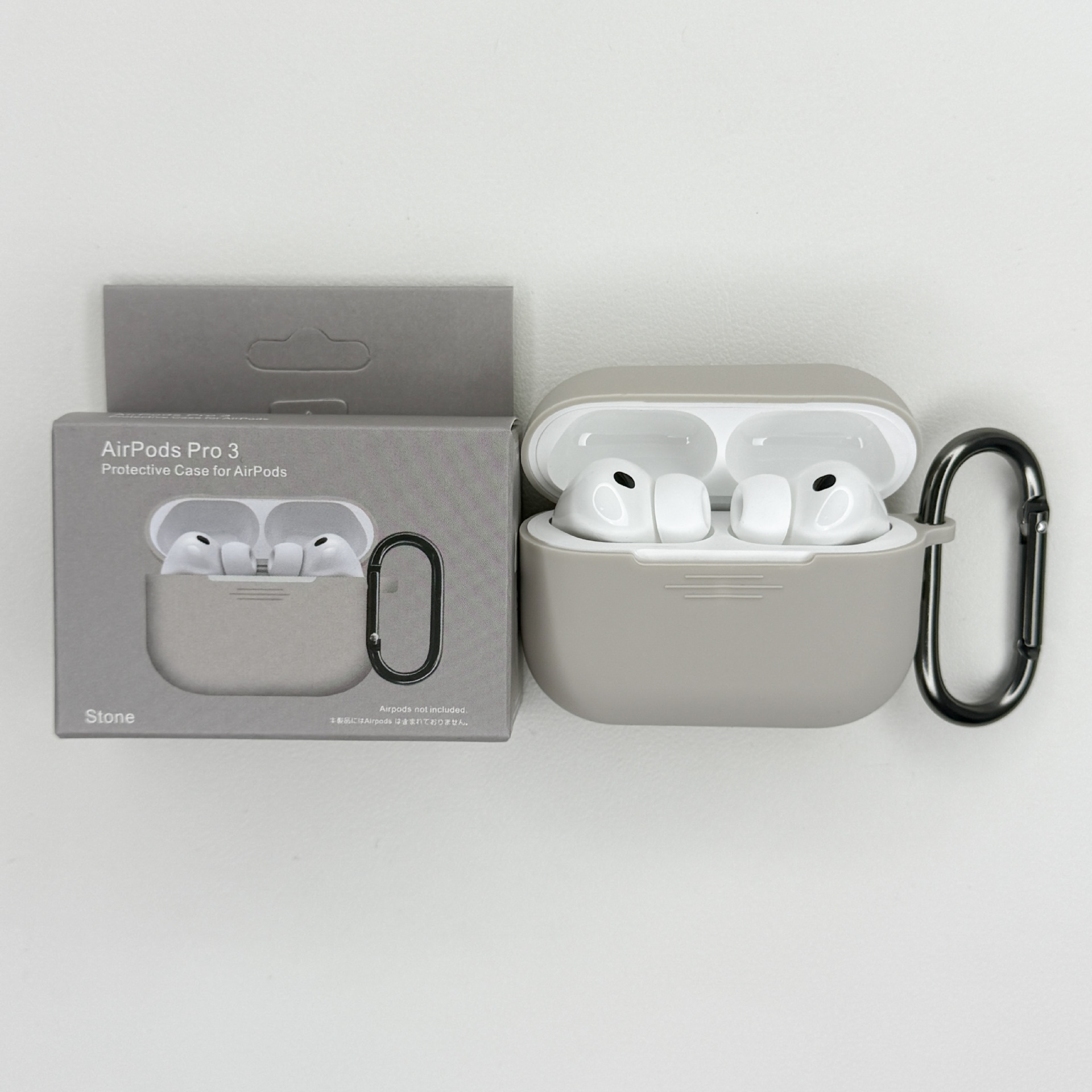 Levně Jednobarevný obal s karabinou pro AirPods Pro 3 Barva: Stone