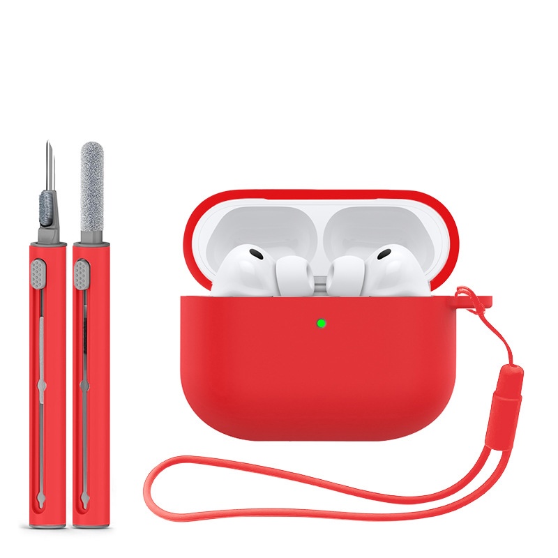 Levně Jednobarevný obal s čistícím perem pro AirPods Pro 3 Barva: Red