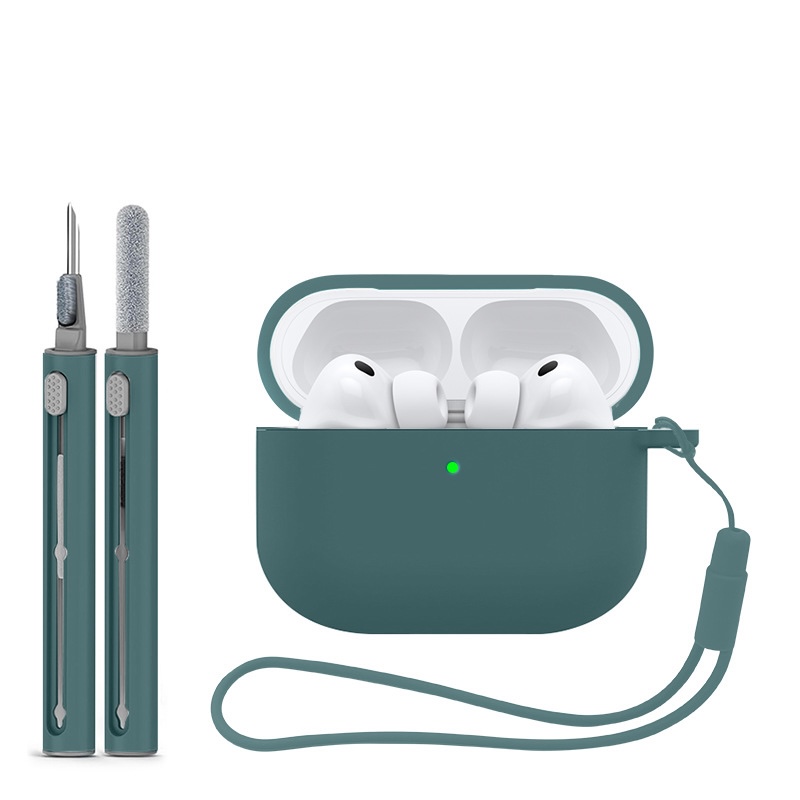 Levně Jednobarevný obal s čistícím perem pro AirPods Pro 3 Barva: Midnight green