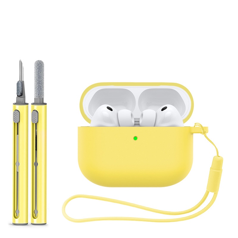 Levně Jednobarevný obal s čistícím perem pro AirPods Pro 3 Barva: Light Yellow