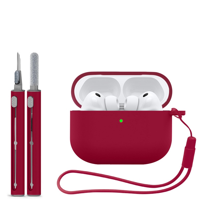 Levně Jednobarevný obal s čistícím perem pro AirPods Pro 3 Barva: Wine red