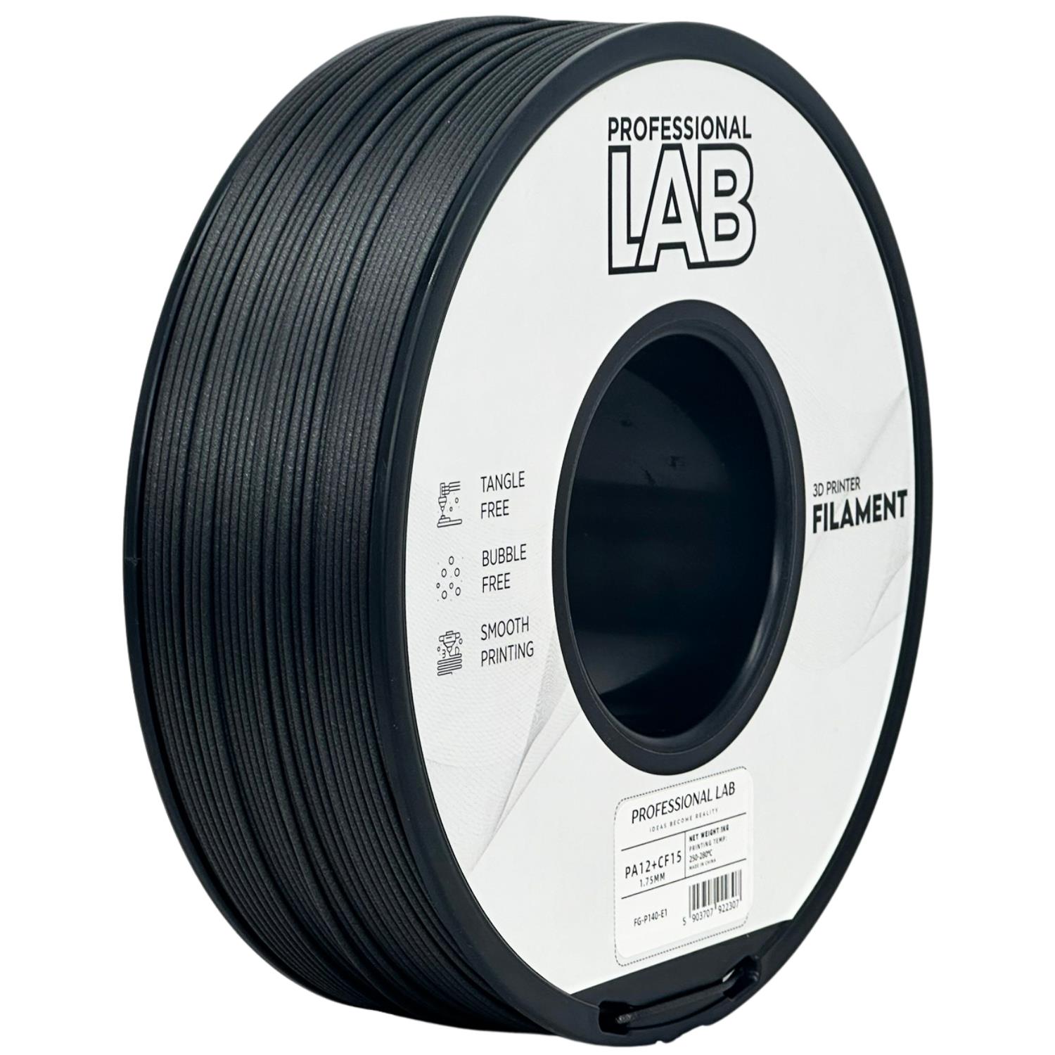 Levně Professional Lab PA12 + CF15 1,75 mm 1 kg, Černá