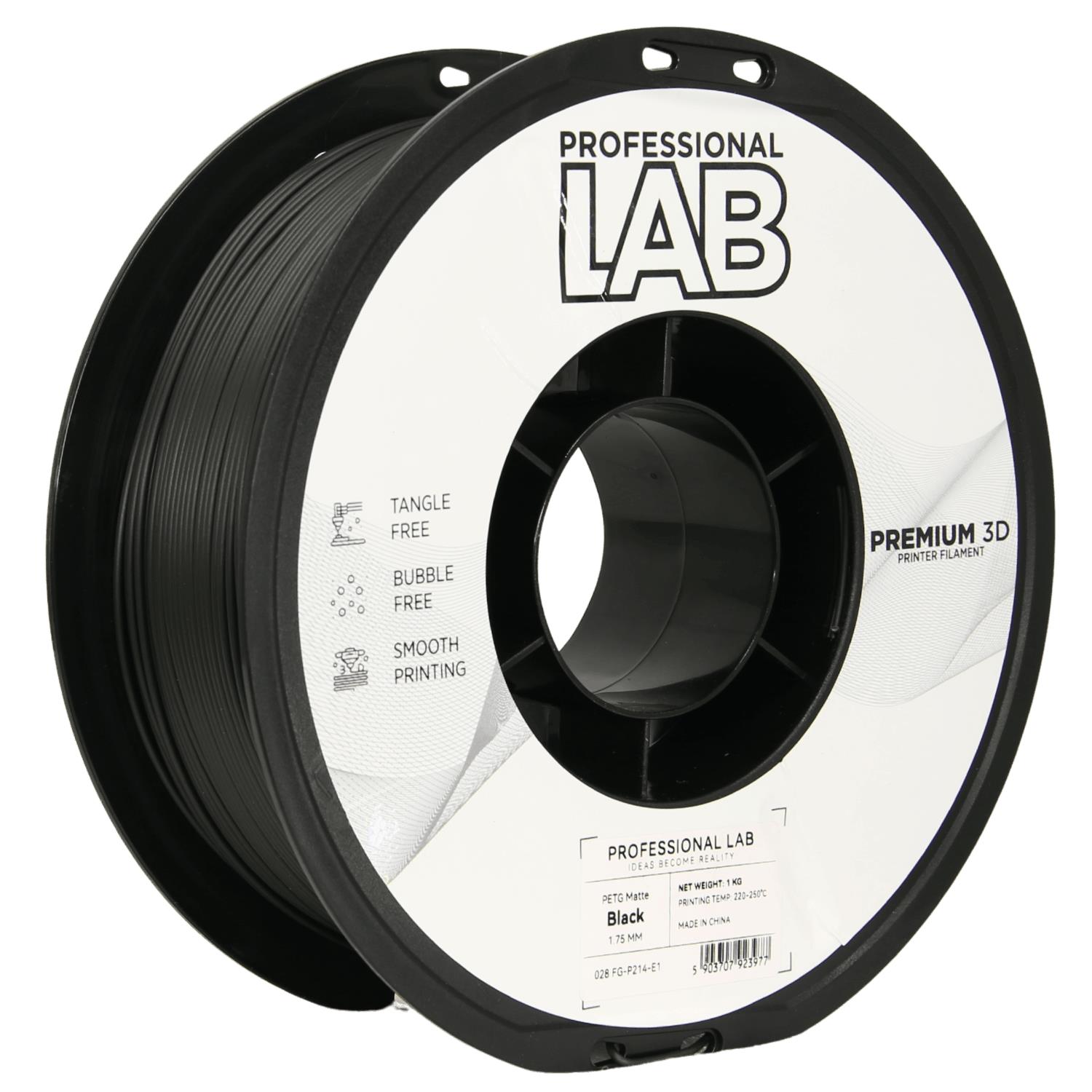 Filament Professional Lab PETG Matte 1,75 mm 1 kg, Černá