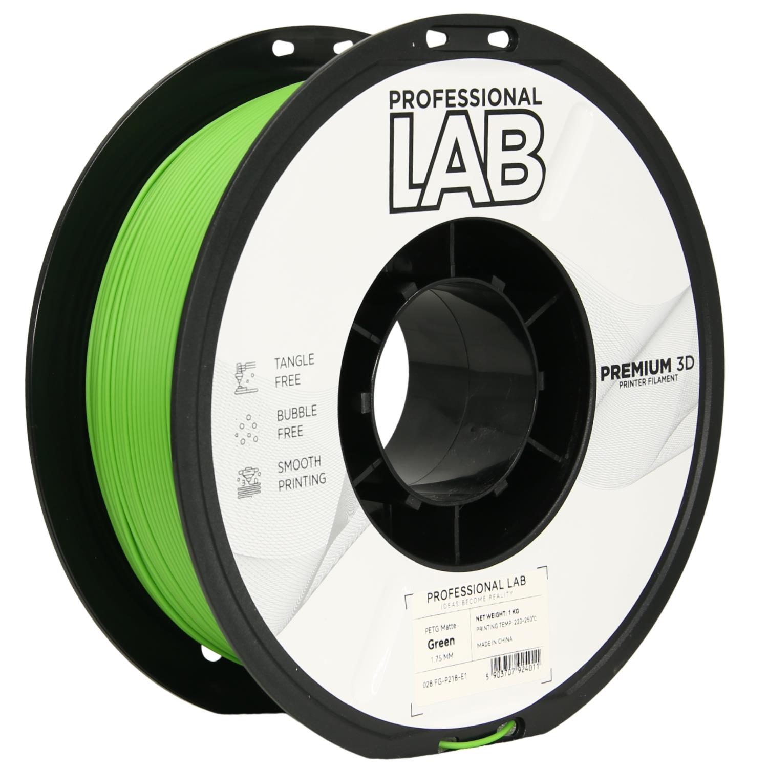 Levně Filament Professional Lab PETG Matte 1,75 mm 1 kg, Zelená