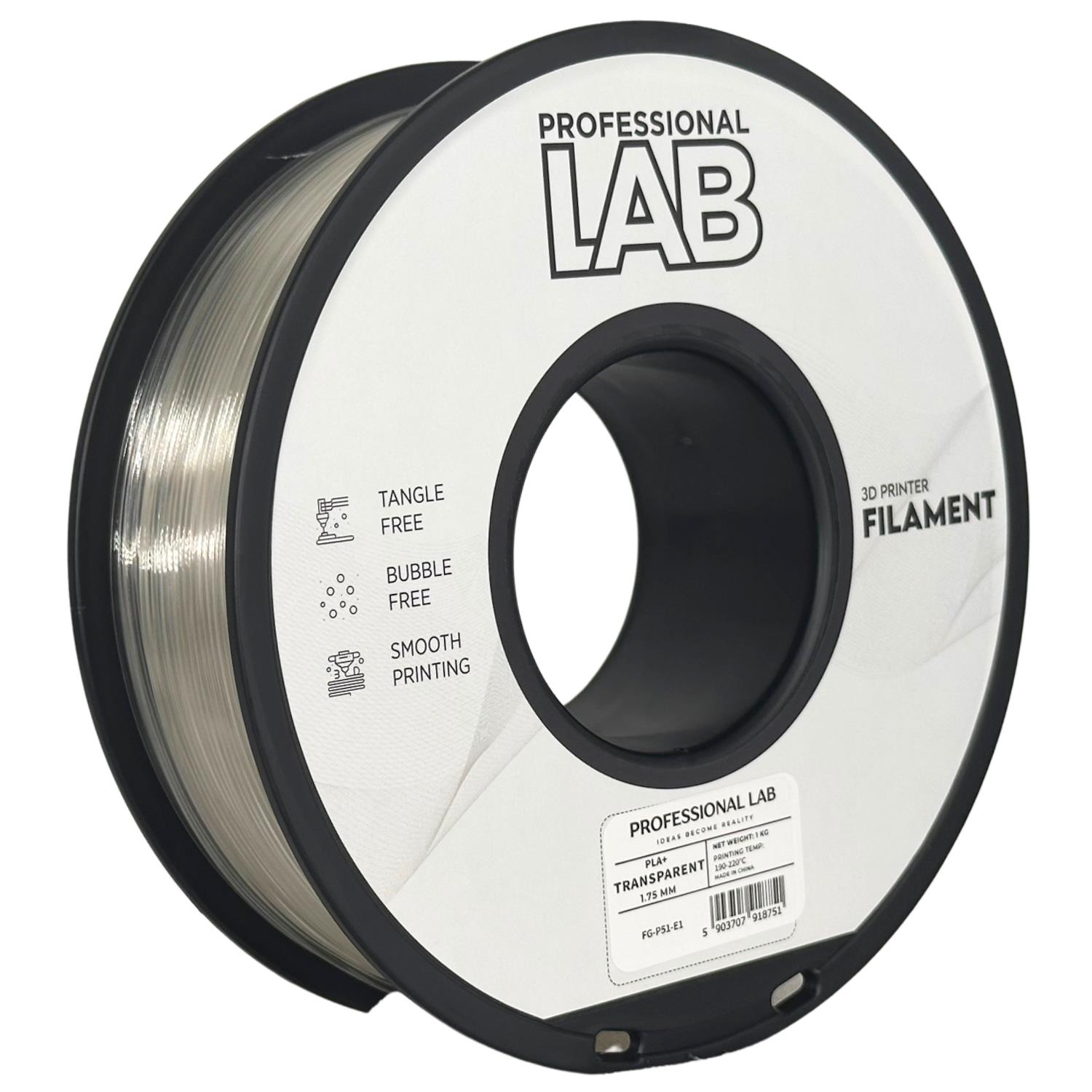 Filament Professional Lab PLA+ 1,75 mm 1 kg, Transparentní