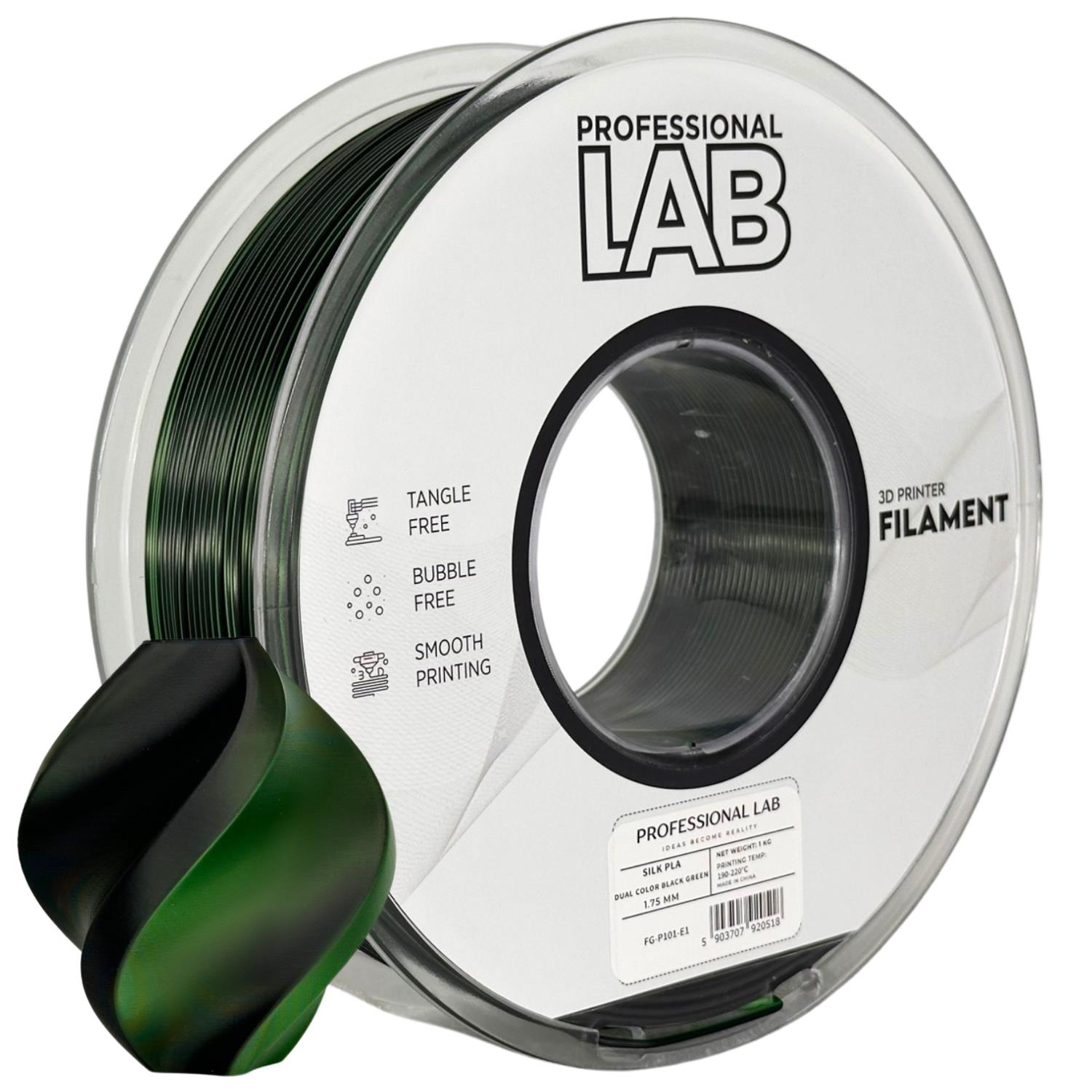 Levně Filament Professional Lab PLA Silk 1,75 mm 1 kg, Dvoubarevný černě-zelená