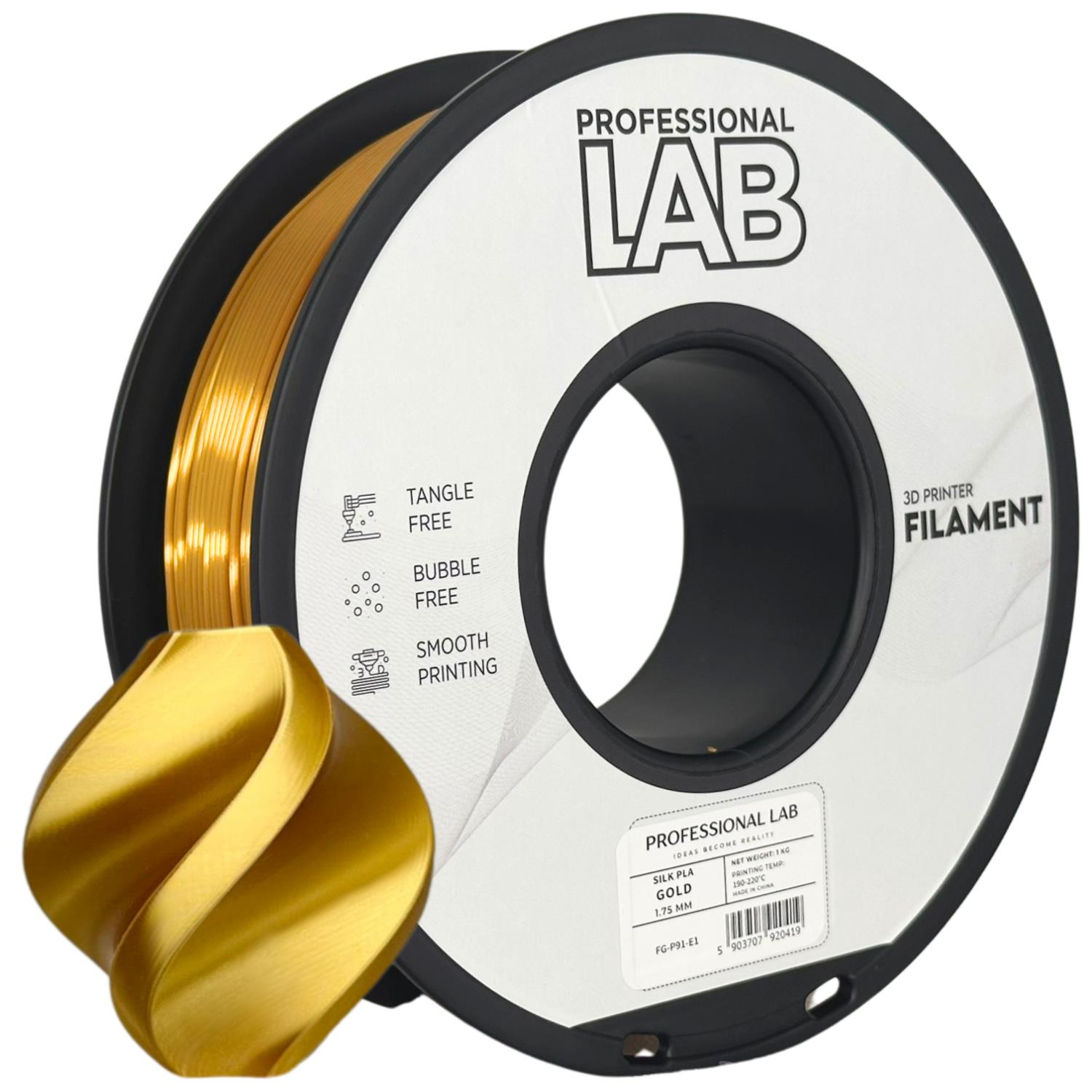 Levně Filament Professional Lab PLA Silk 1,75 mm 1 kg, Zlatá