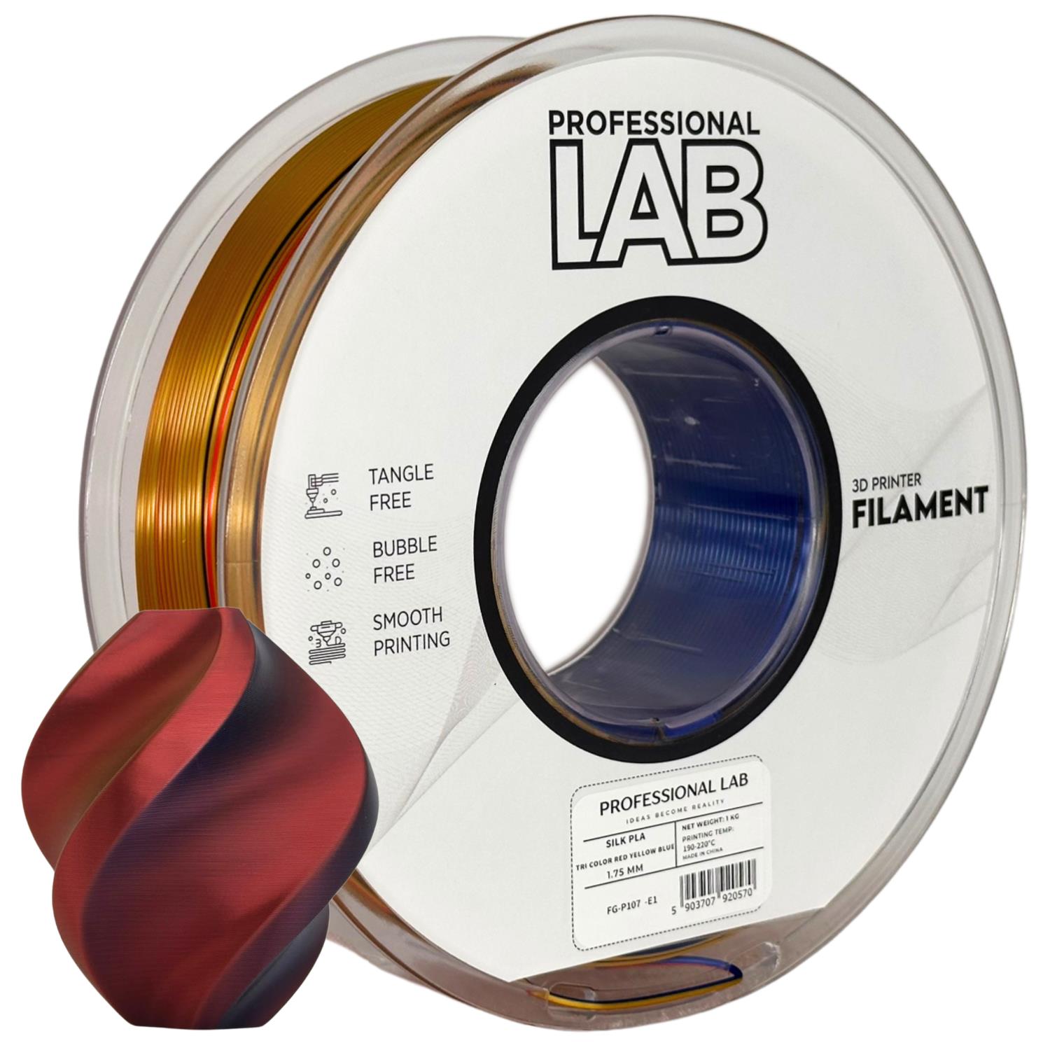 Levně Filament Professional Lab PLA Silk 1,75 mm 1 kg, Vícebarevný červeno-žlutě modrá