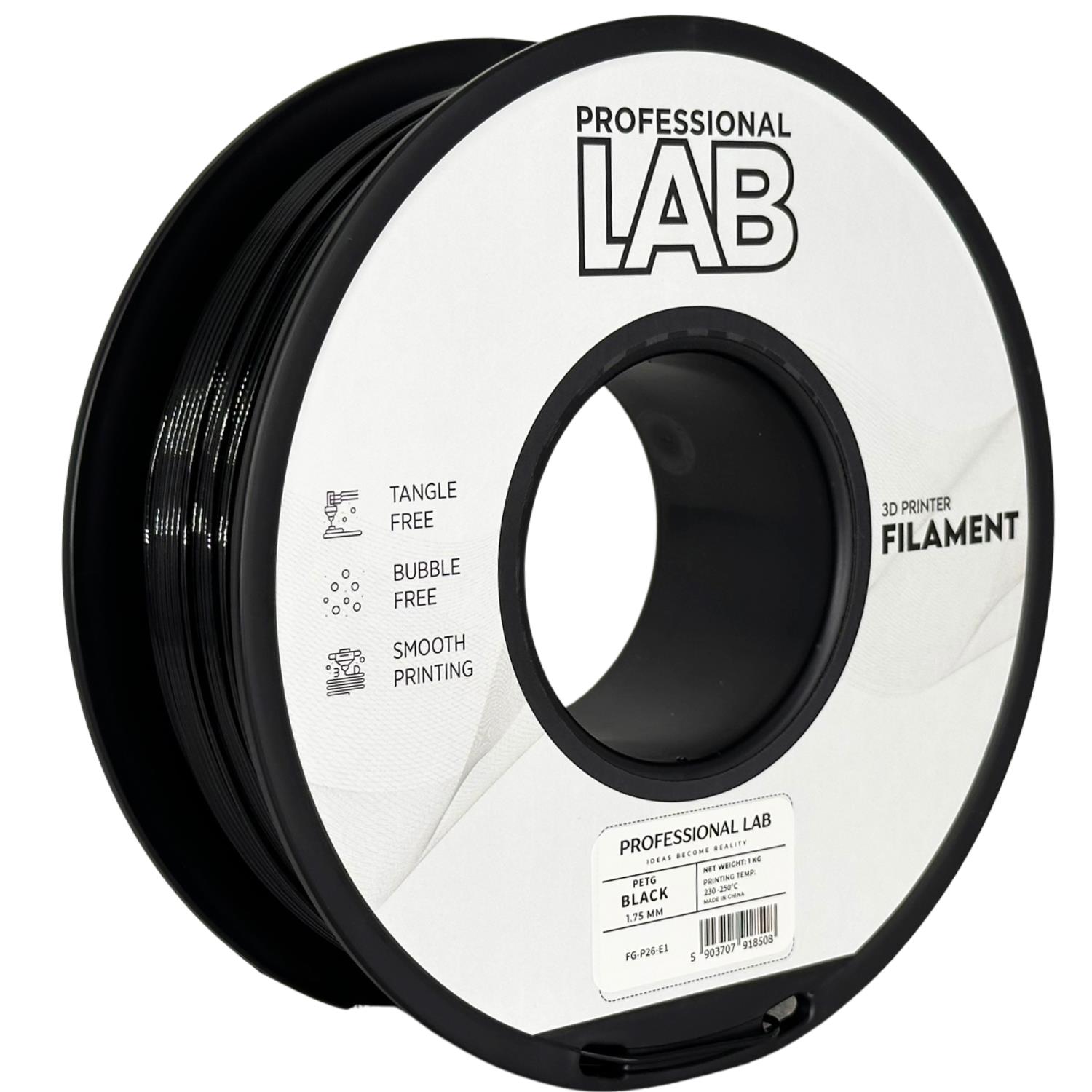 Levně Filament Professional Lab PETG 1,75 mm 1 kg, Černá