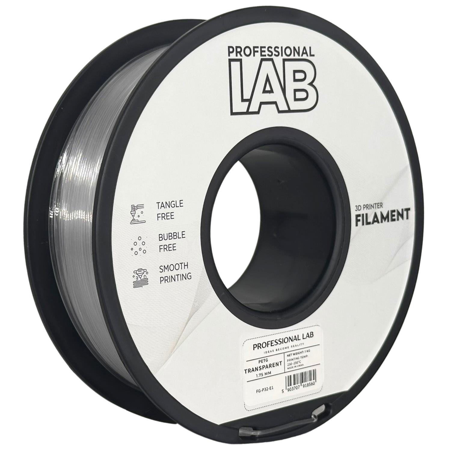 Filament Professional Lab PETG 1,75 mm 1 kg, Transparentní