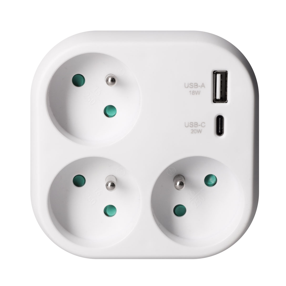 Solight rozbočka, 3x 16A, USB-A+C PD 20W