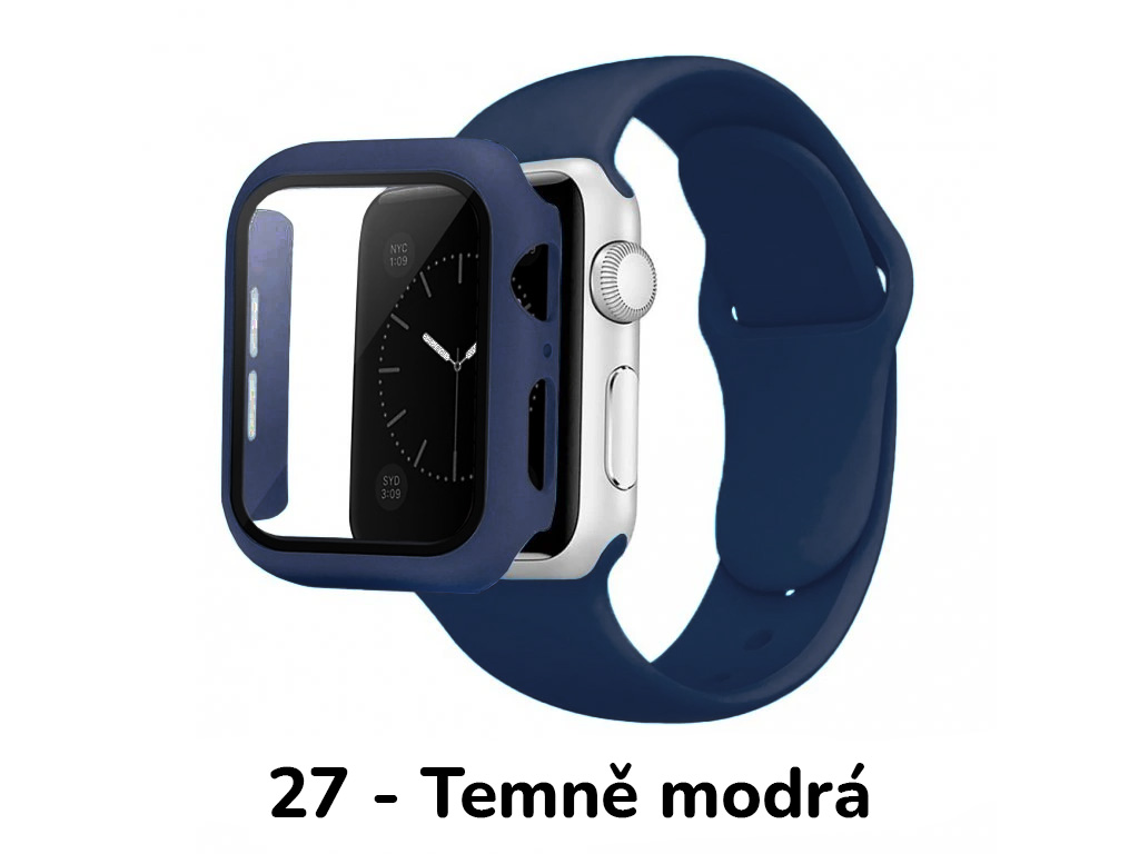 BPE Set 3v1 pro Apple Watch Velikost: 42mm (series 10), Barevná varianta: 27 - Temně modrá, Velikost řemínku: M/L (Pro obvod ruky 15-20 cm)