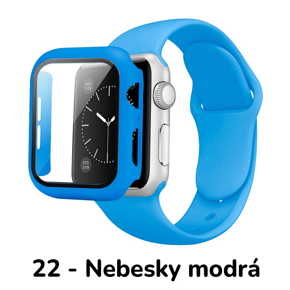 BPE Set 3v1 pro Apple Watch Velikost: 42mm (series 10), Barevná varianta: 22 - Nebesky Modrá, Velikost řemínku: M/L (Pro obvod ruky 15-20 cm)