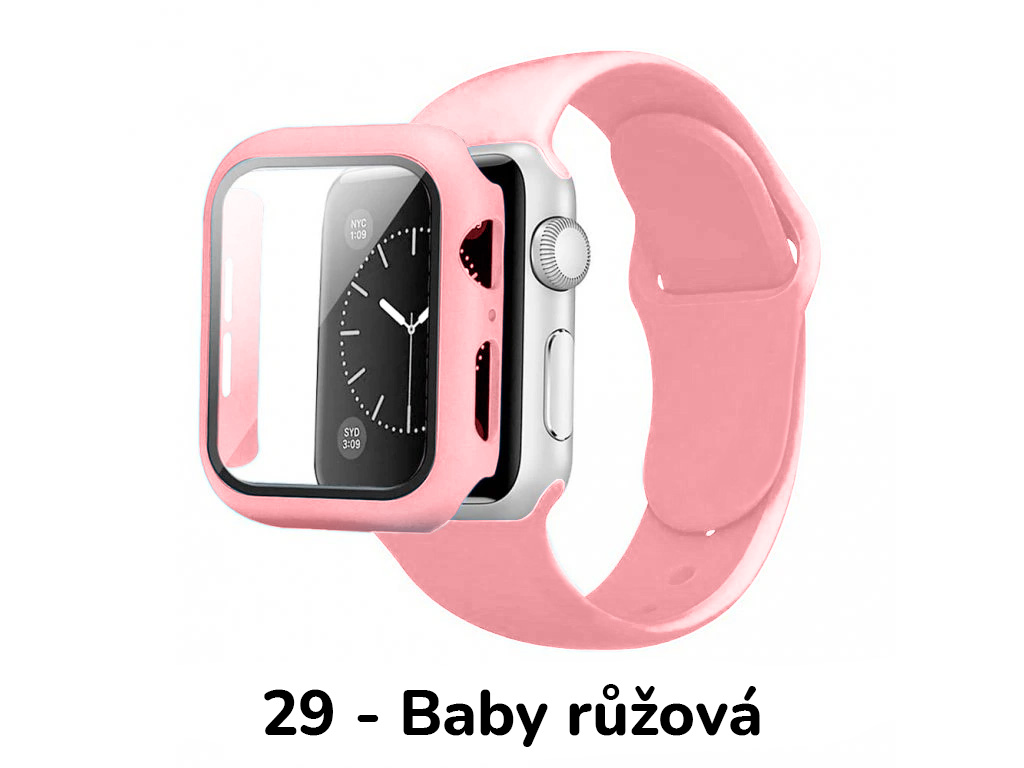 BPE Set 3v1 pro Apple Watch Velikost: 42mm (series 10), Barevná varianta: 29 - Baby růžová, Velikost řemínku: M/L (Pro obvod ruky 15-20 cm)