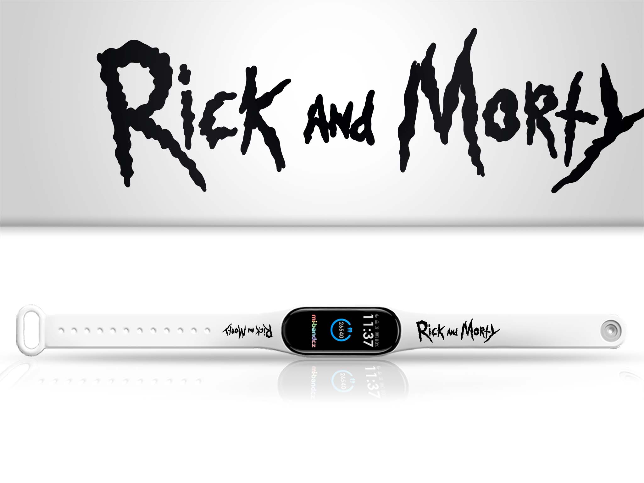Náhradní náramek Mi band 3/4/5/6/7 Rick and Morty - Logo - Bílá -