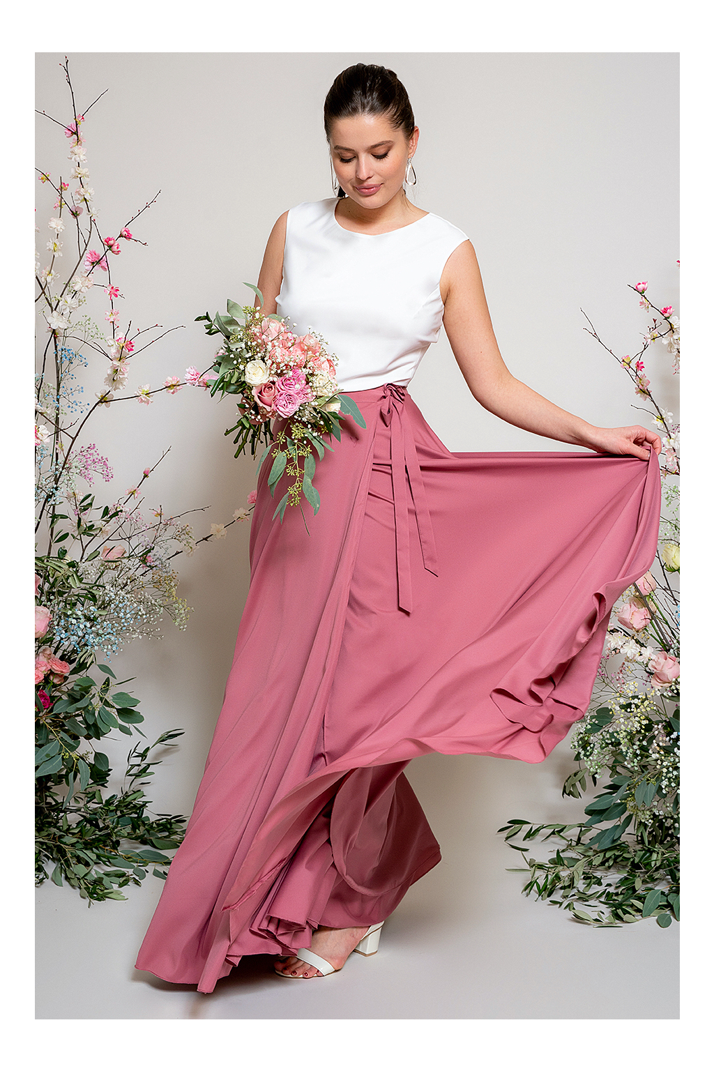 Dlouhá zavinovací sukně - výběr barev růžové (Barva Požadovanou barvu uveďte v poznámce objednávky, Velikost 44 a větší)