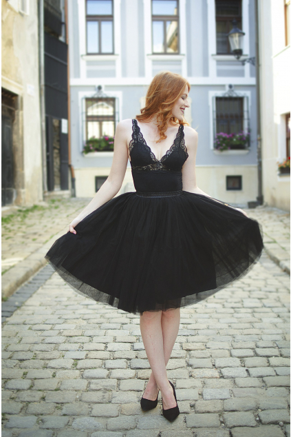 Dámská tylová TUTU sukně černá (Délka sukně pod kolená - 60 cm)